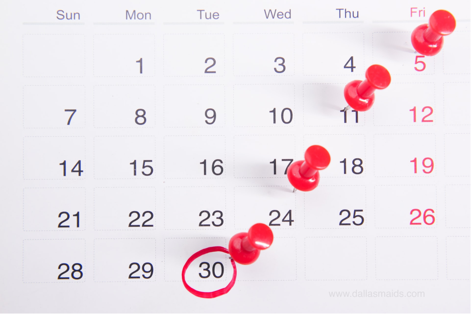 Dallas Maids - Month Calendar With Red Pins